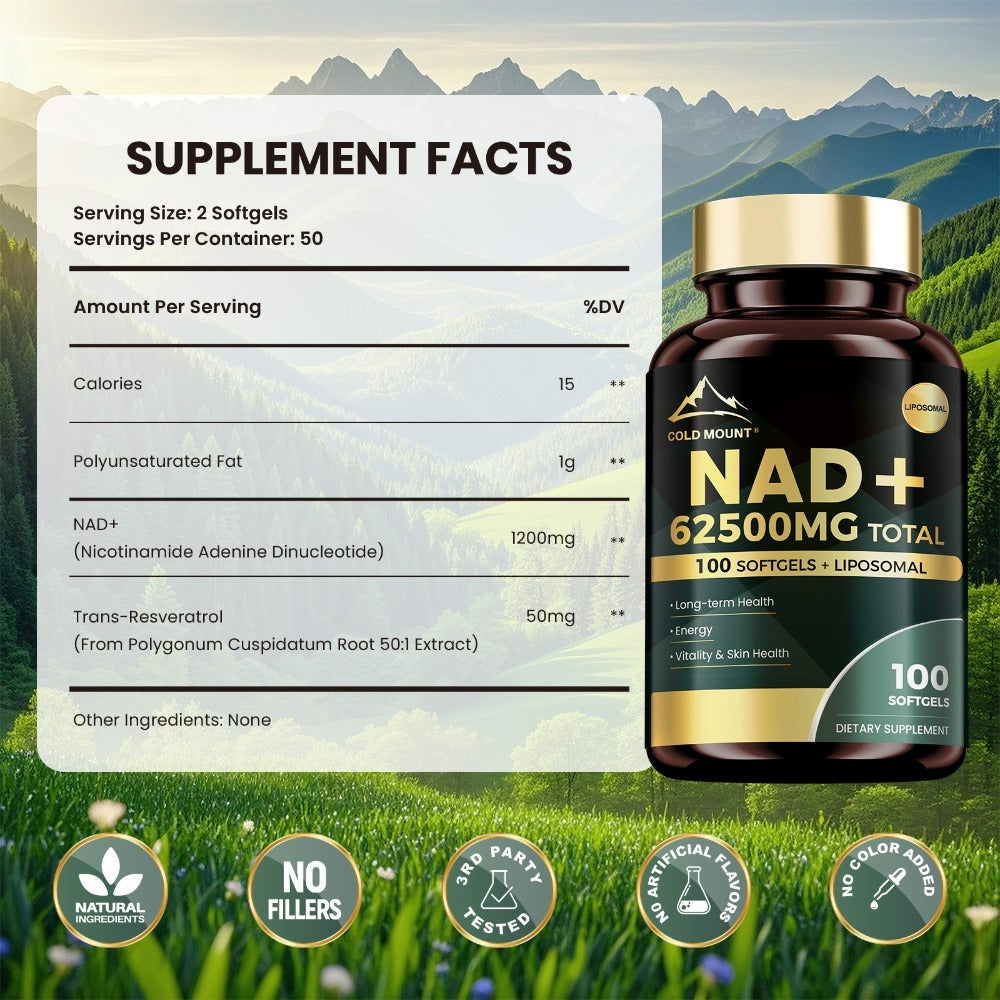 NAD+ Supplement 62500mg with Nicotinamide Riboside & Trans-Resveratrol, Healthy Aging, Brain Health — image 2