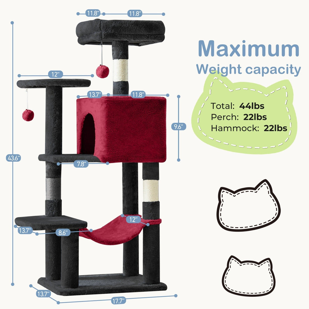 Multi-Level 44in Cat Tower with Enclosed Condo, Hammock, Round Platforms and Sisal-Wrapped Posts — image 33