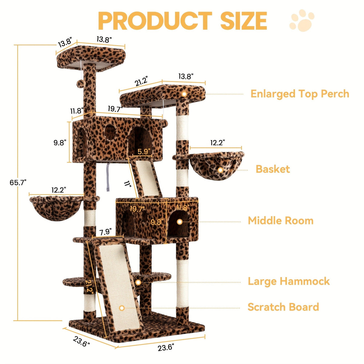 Multi-Level Cat Tree in 36-, 65-, 68- or 81-Inch Heights with Perches, Condo, Hammock and 30 Color, Pattern or Layout Options