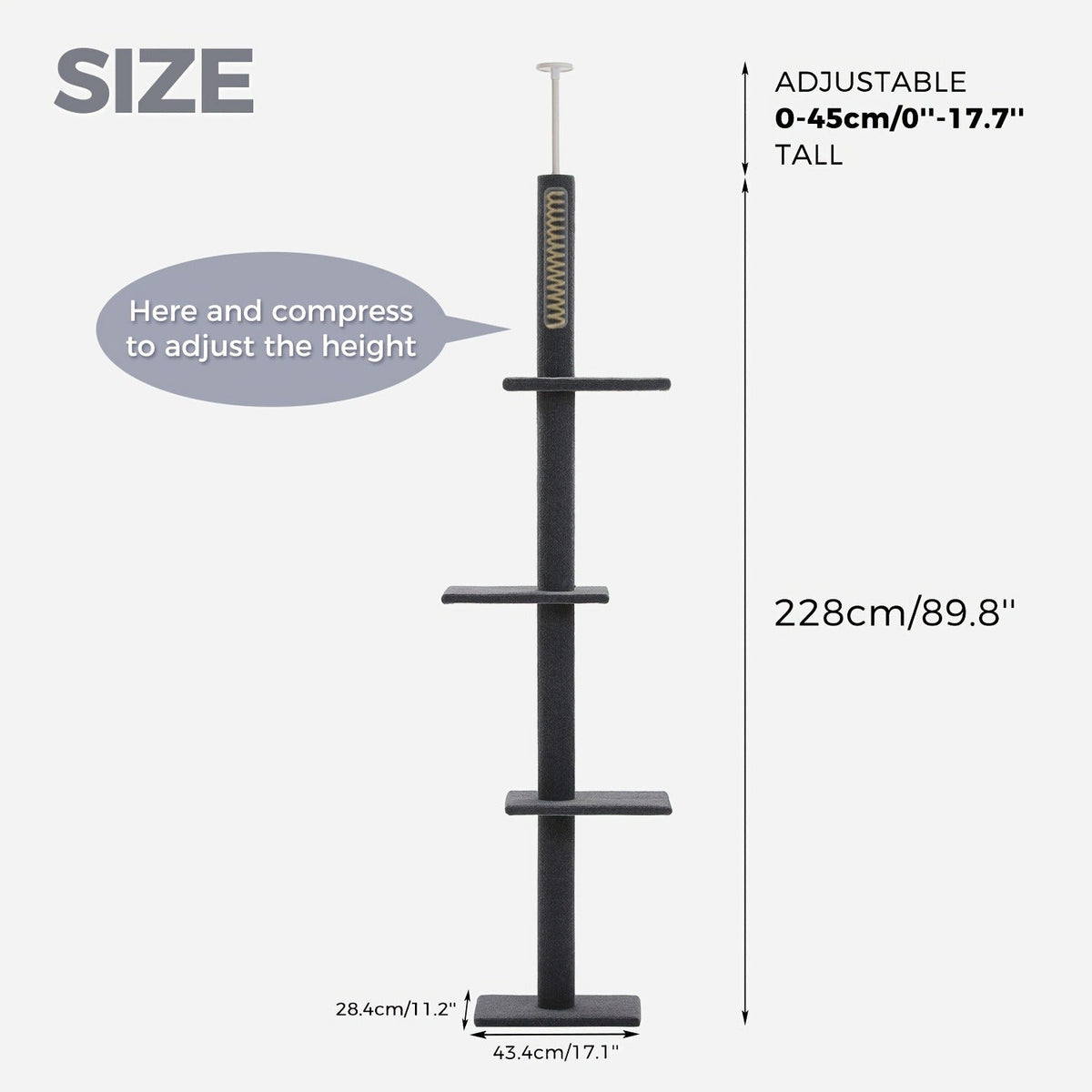90-107.9-Inch Floor-to-Ceiling Cat Tree with Four Platforms, Tension Post and Five Style Options — image 6