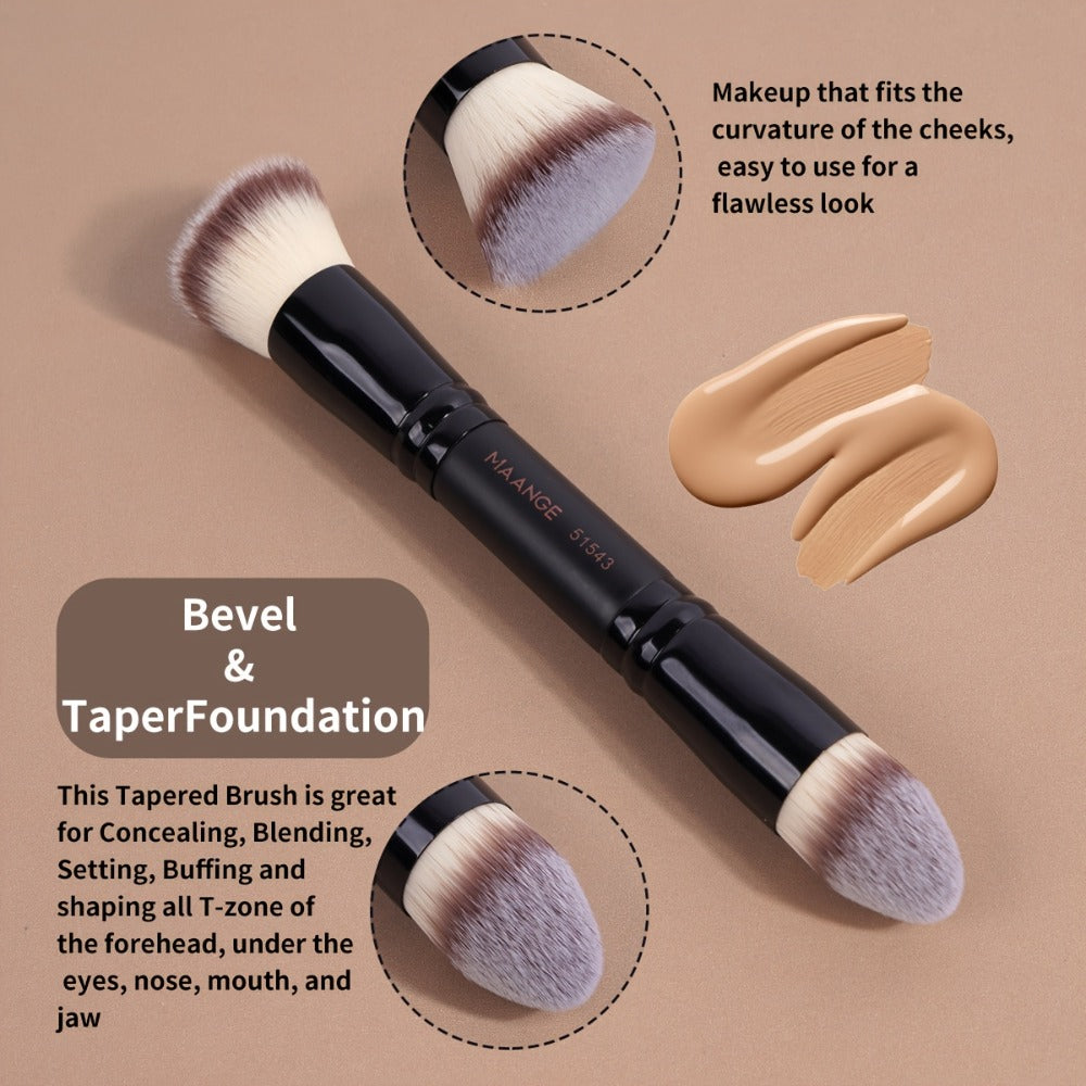 Makeup Brush Set, 4-Piece Double-Ended Travel Collection with Eight Brush Heads in Black-Beige or Black-Gold — image 2