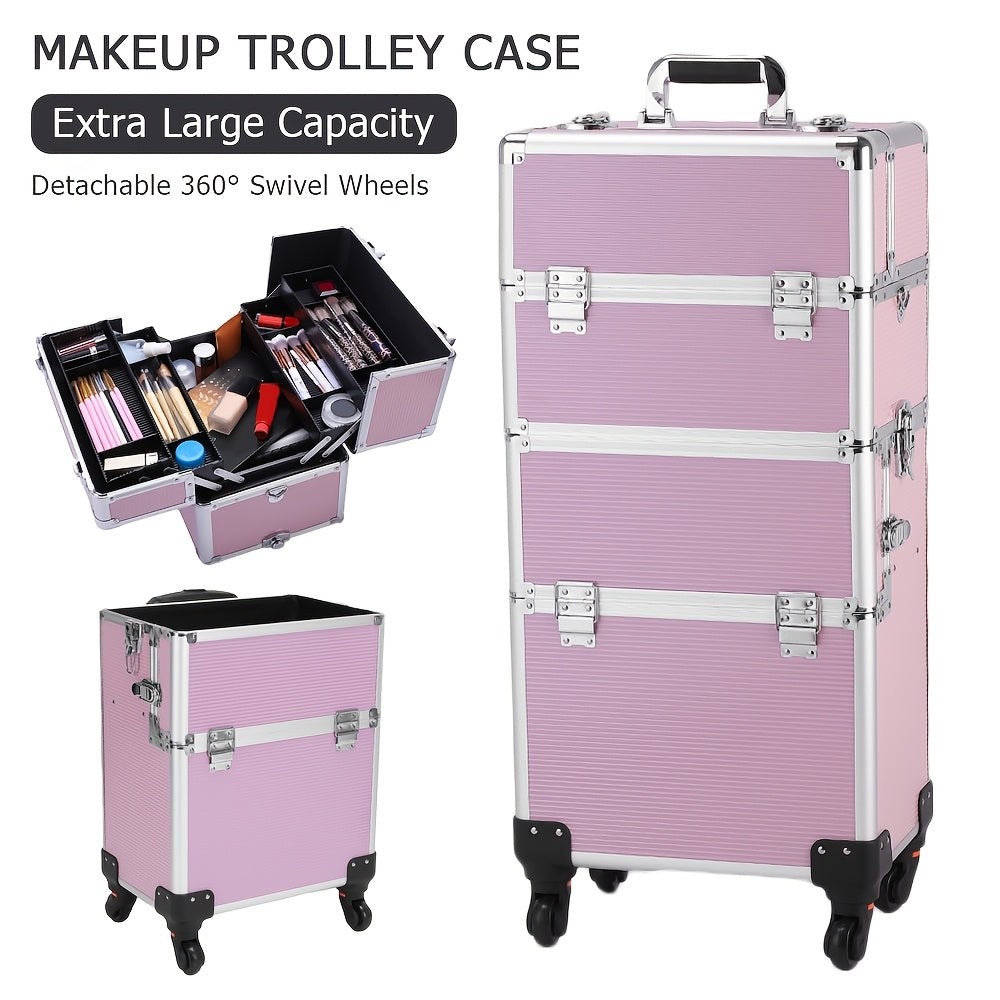 Makeup Train Case in a Lockable Aluminum Multi-Tier Design with Extendable Trays for Portable Salon and Travel Use — image 14