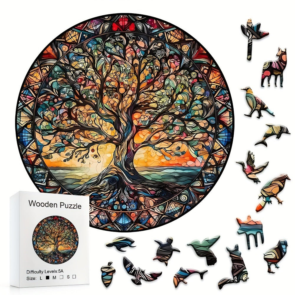Tree of the Universe Wooden Jigsaw Puzzle with Irregular Pieces and 11 x 11 Inch Pictured Display Size — image 1