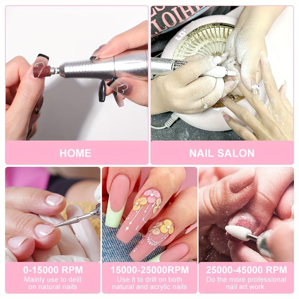 Electric Nail Drill 45000 RPM Cordless Kit with Power Display, Adjustable Speed and Three Colors — image 11