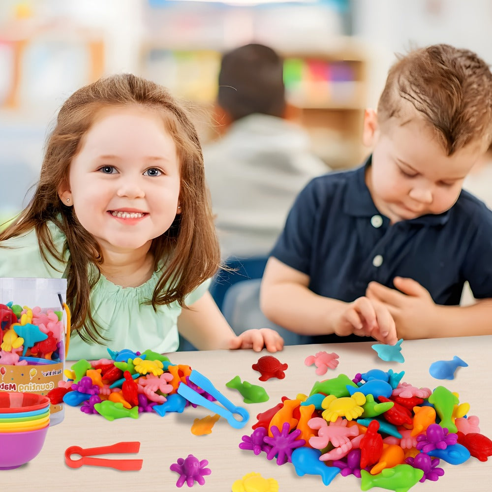 Ocean Animals Color Sorting Toy 64pcs with Sorting Bowl, Toddler Counting Matching Math Learning Activity — image 8