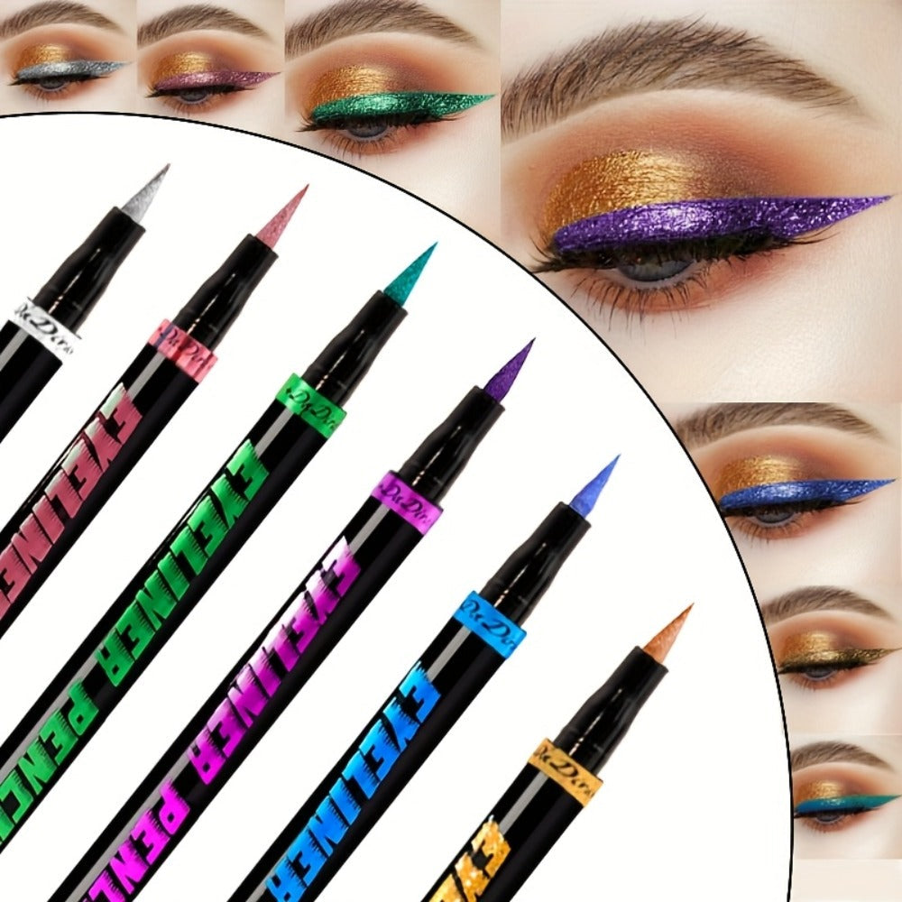 Colored Eyeliner Pencil Set with Six Shades in Blue, Purple, Green, Pink, Black and Gold-Tone Looks — image 2