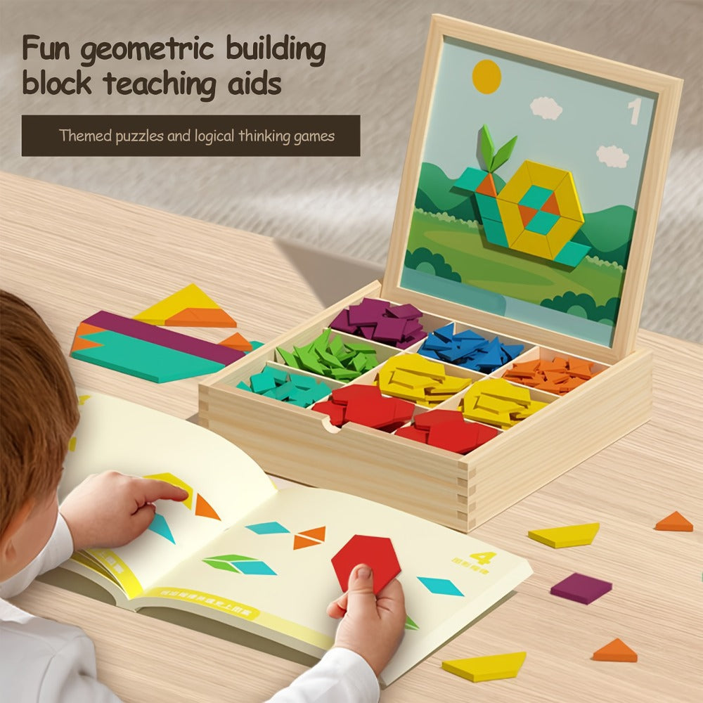 Magnetic Wooden Puzzle Blocks 128 180 220 Piece Set, Geometric Figures Cognitive Learning STEM Toy for Kids — image 10