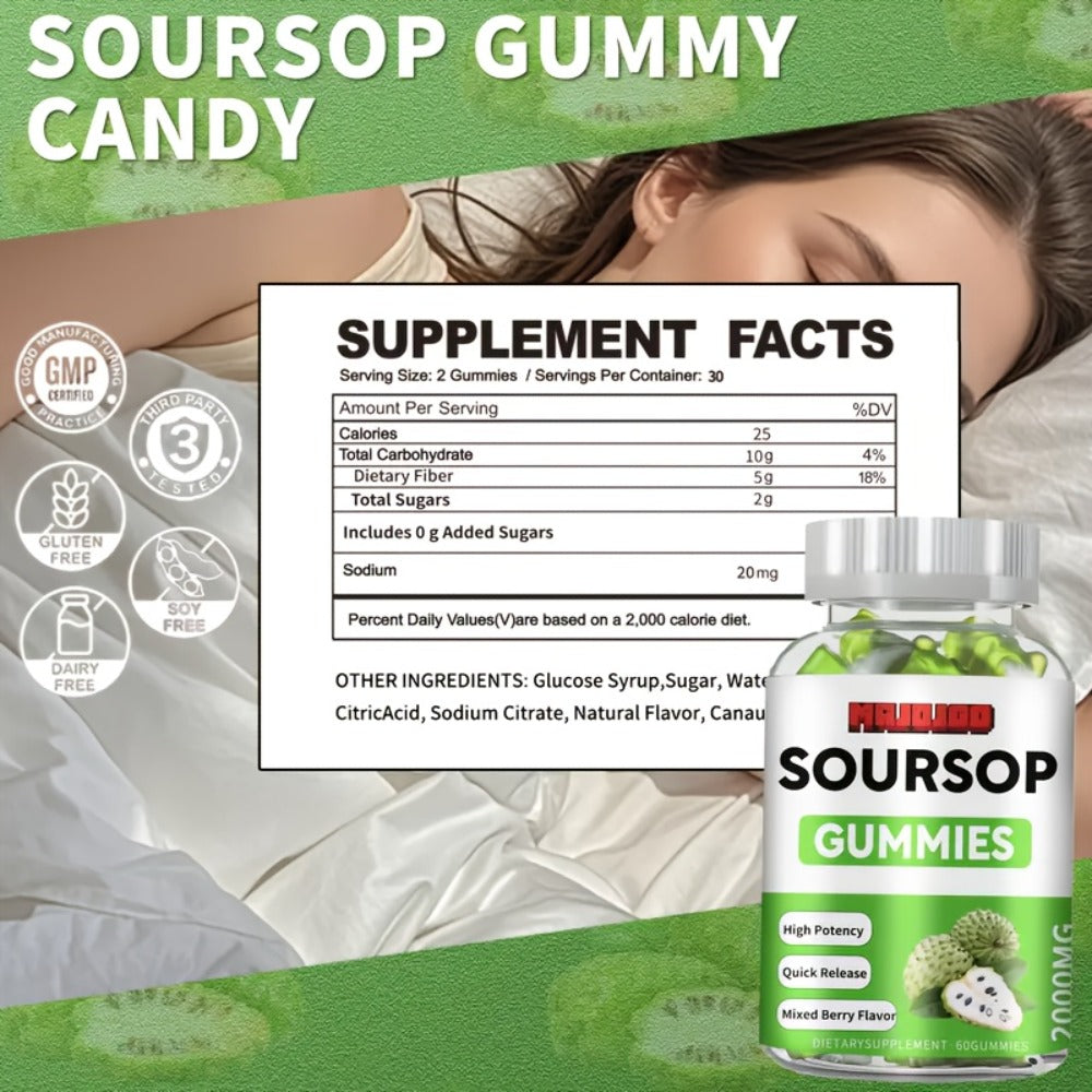 Soursop Graviola Gummies 2000mg, 60 Count Antioxidant Supplement for Men & Women, Supports Digestion & Immune Health — image 