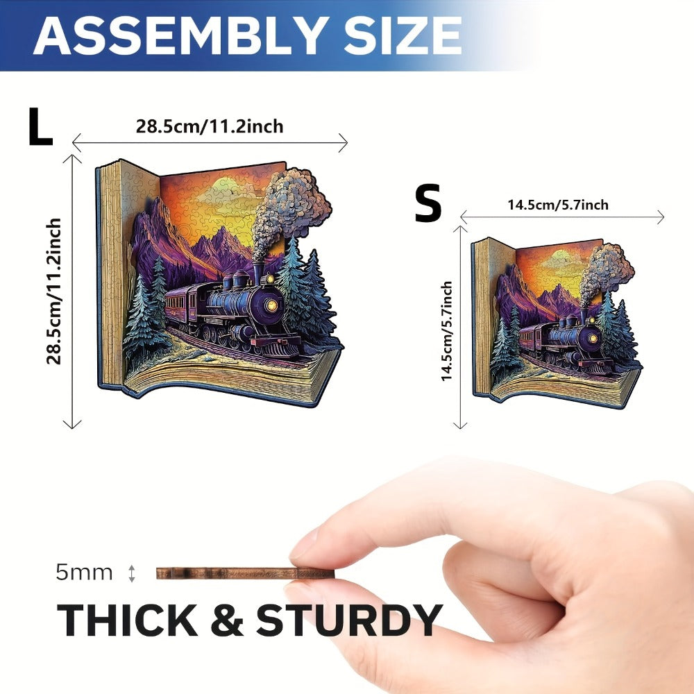 Galloping Train Wooden Jigsaw Puzzle with Book-Style Scene and 5.7 or 11.2 Inch Size Options — image 2