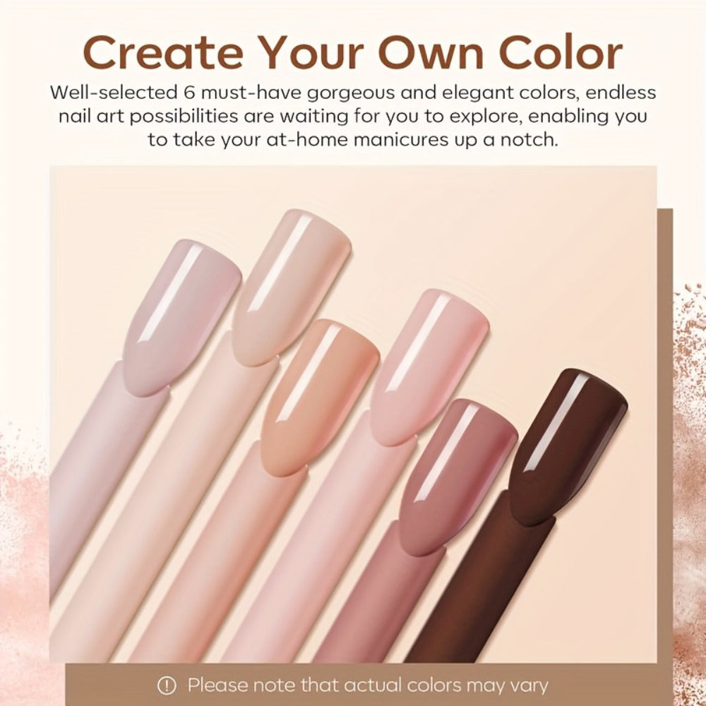 Nude Dipping Powder Set 6 Colors Light Beige Brown Neutral Shades Odorless Acrylic Nail Powder for French — image 2