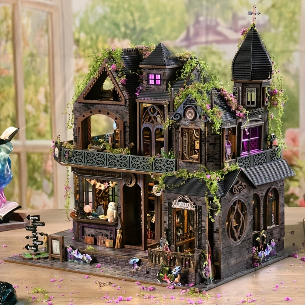 3D Wooden Puzzle Magic Castle Model Kit – DIY Assembly with Owl, Magic Hat & Flowers, Bookshelf Desk Decoration — image 2