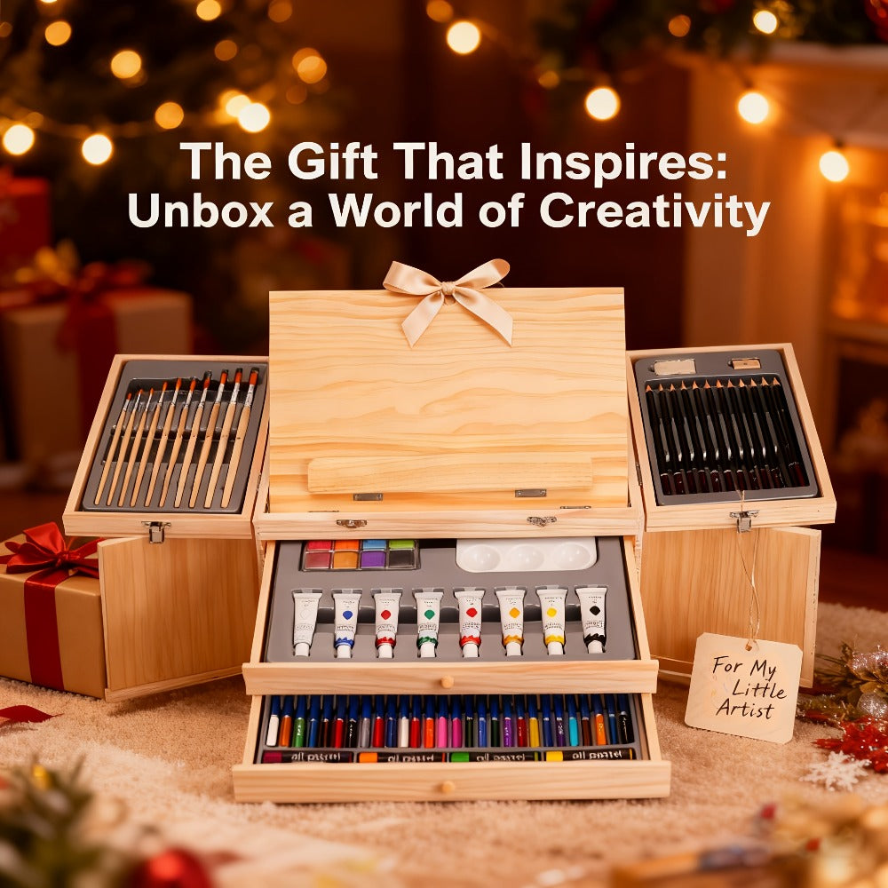 85-Piece Mixed-Media Art Set with Wooden Tabletop Easel, Paints, Pencils, Brushes and Paper Pads — image 2