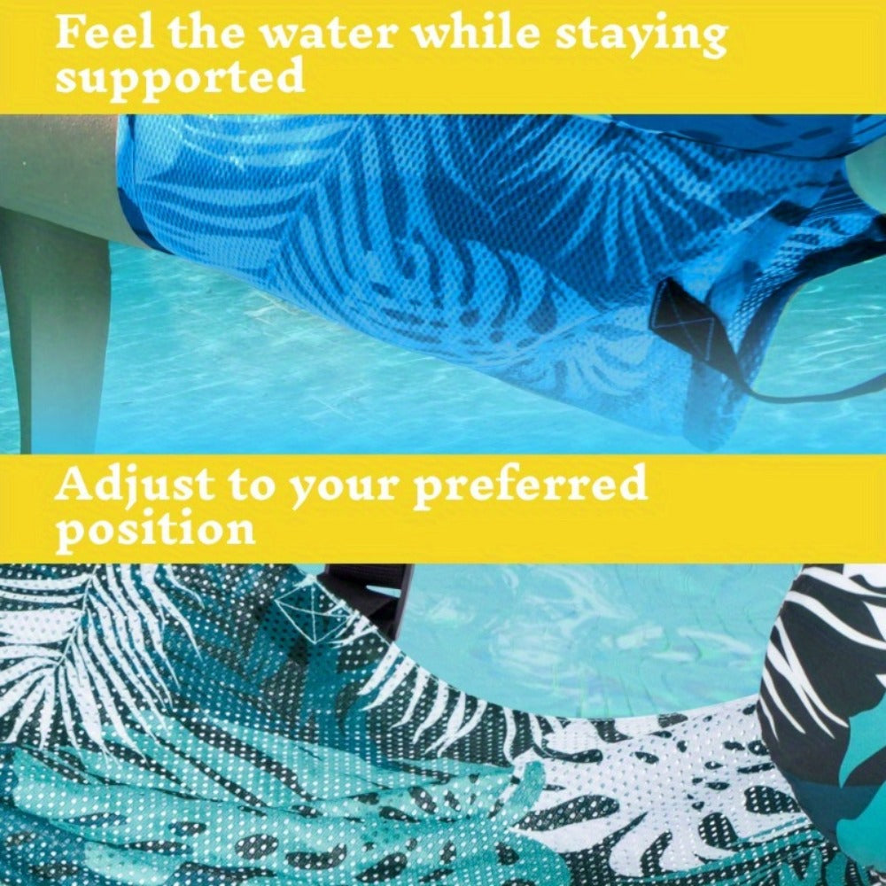 Leaf-Print Inflatable Pool Float Chair with Mesh Sling Seat in Blue, Blue-Green or Red-Cyan Checkout Options — image 16