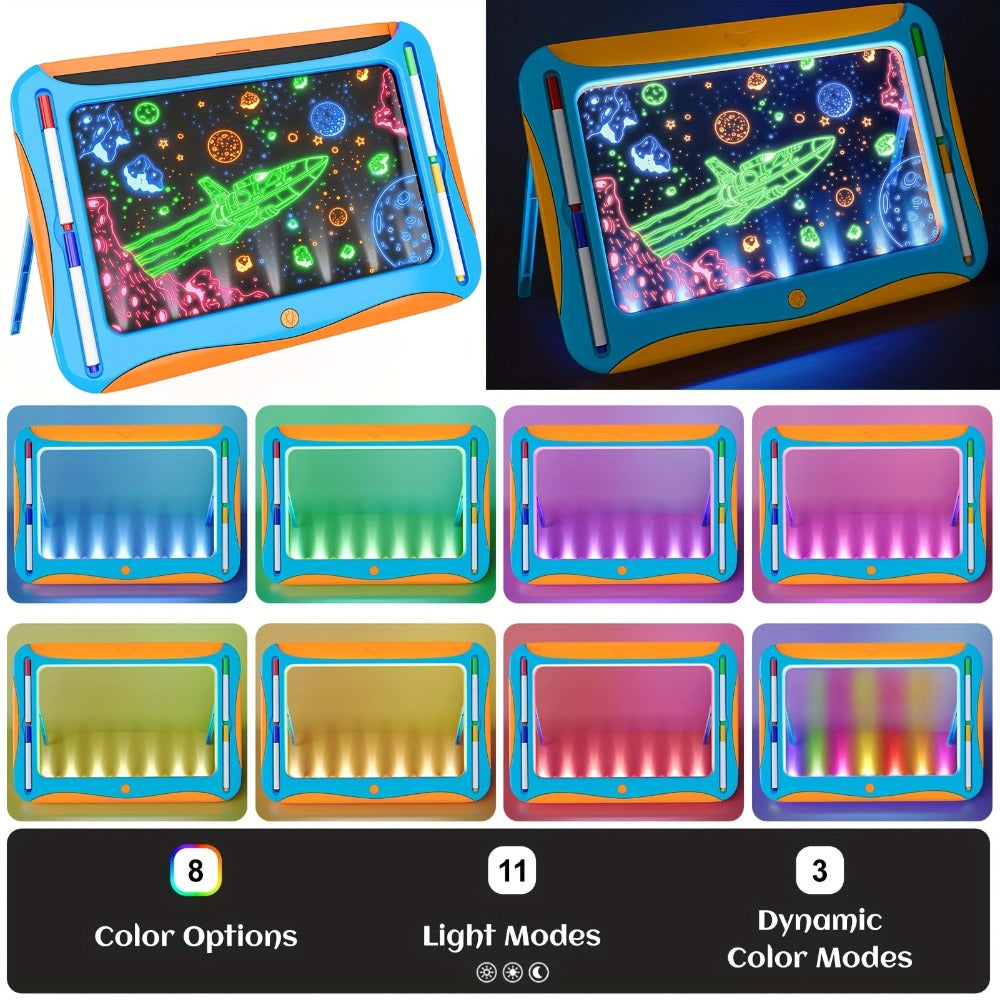 LED Light Up Drawing Board for Kids, 9 Double-Sided Tracing Cards 6 Markers Glow Doodle Travel Art Toy for Girls Boys Ages 3-