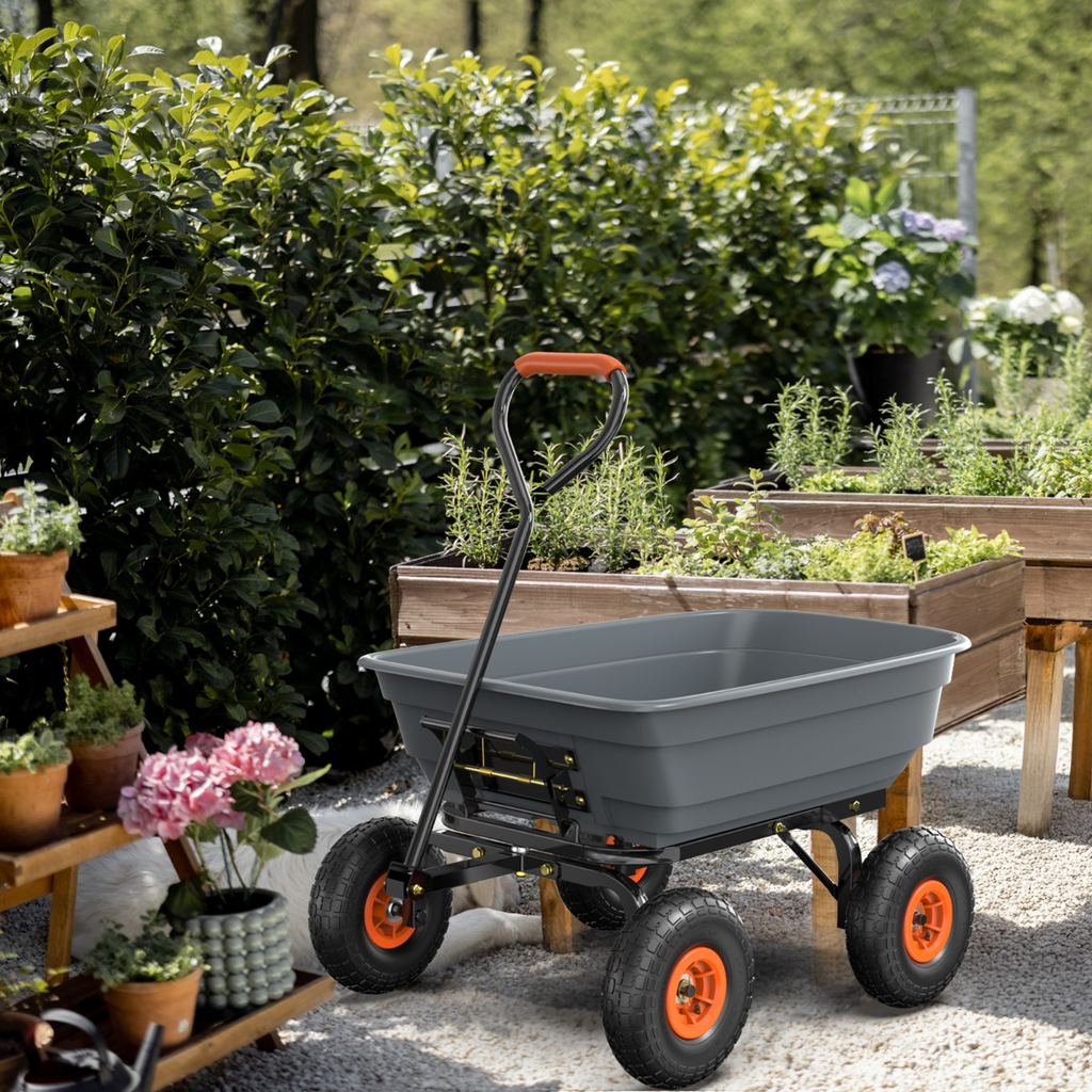 Garden Cart Dump Wagon, 4-Wheel Poly Cargo Cart with 2-in-1 Handle for Garden, Farm, Lawn and Yard Hauling — image 5