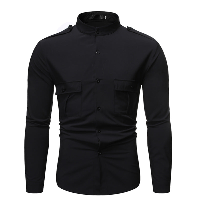 Solid-color long sleeve shirt man