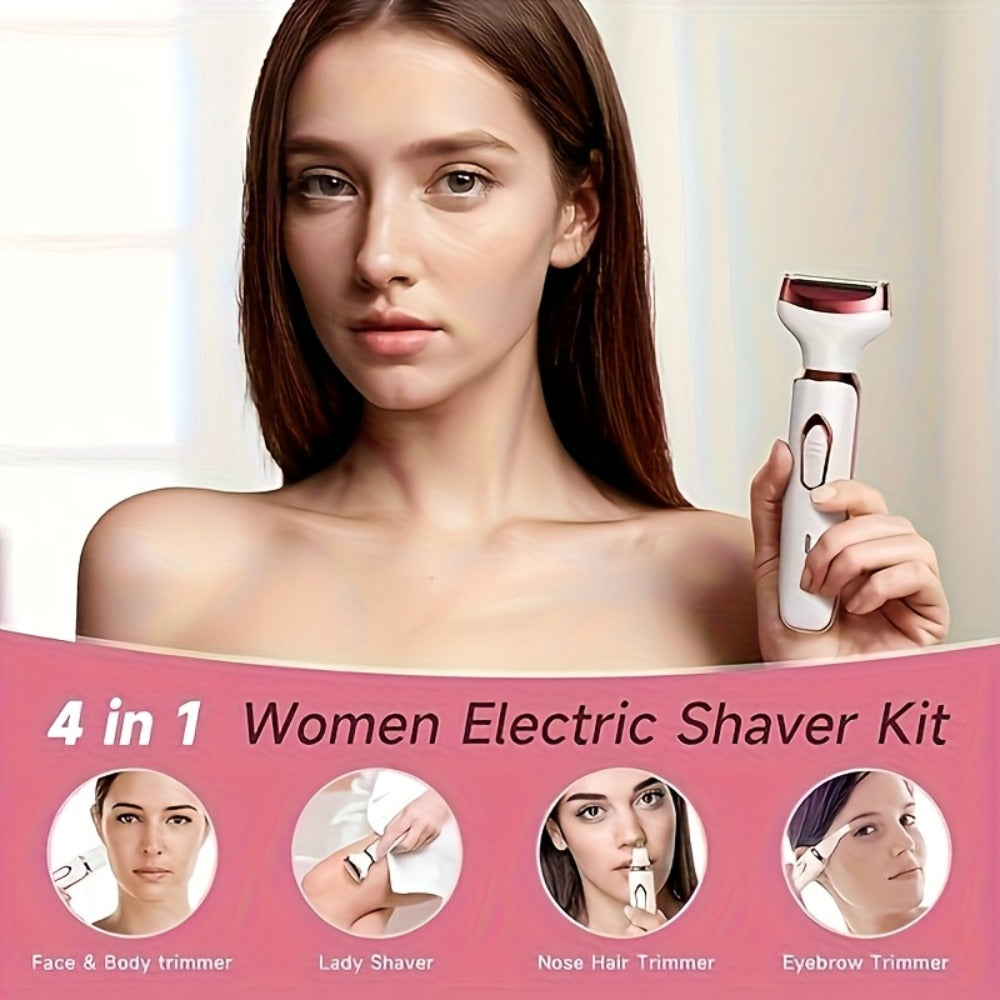 Electric Shaver for Women 4-in-1 Rechargeable Grooming Kit – Painless Hair Remover Eyebrow Trimmer Nose Hair Bikini Trimmer —