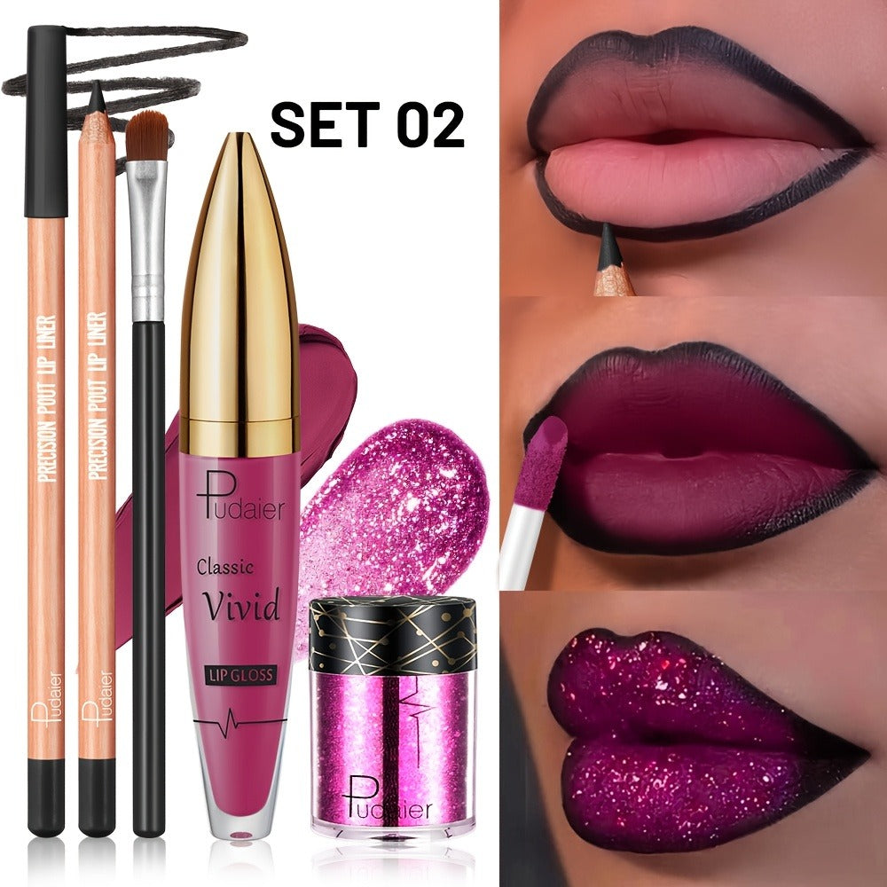 Four-Piece Glitter Lip Art Set with Loose Glitter Pot, Color Tube, Liner Pencil and Applicator Brush — image 2