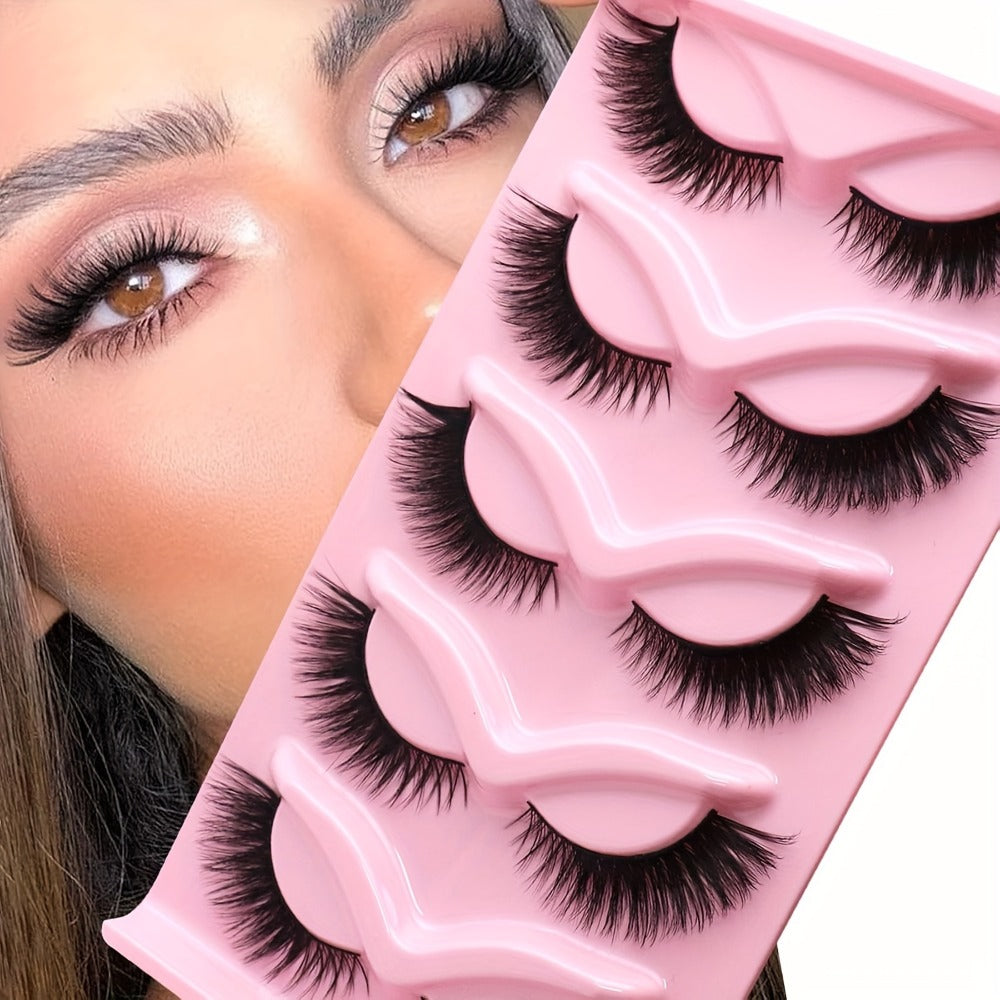 Wispy Cat-Eye False Eyelashes, 30-Piece Pack with Clear Bands in Stacked Pink Storage Trays — image 2