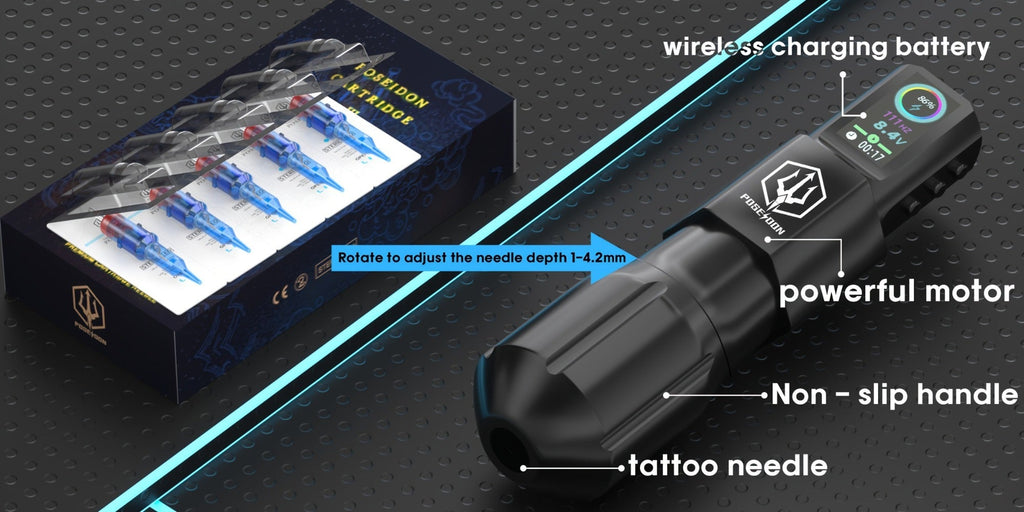 POSEIDON LTK08 Tattoo Kit with 1800mAh Color-Display Pen, 20 Cartridges, 11 Inks and Carry Case — image 13