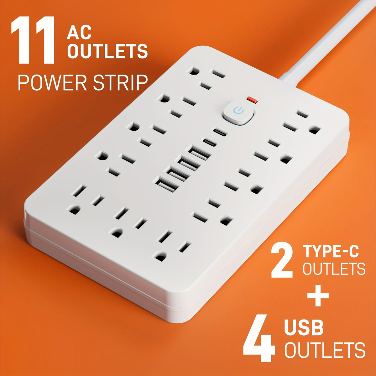 Surge Protector Power Strip 17-in-1 with 11 AC Outlets, 4 USB-A, 2 USB-C, Wall-Mount Slots and 5 or 10 ft Cord — image 8