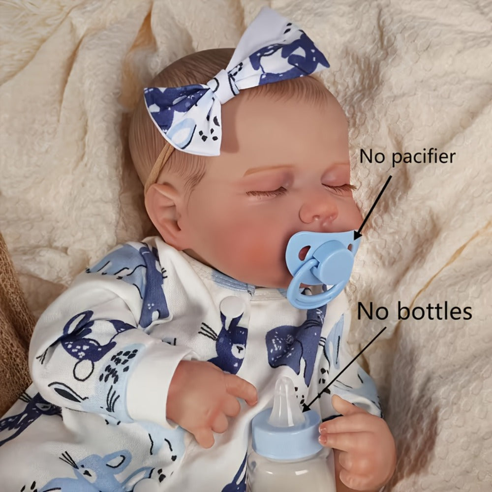 18-Inch Baby Doll in Blue-Print Outfit with Sleeping or Open-Eye Face Options and No Bottle or Pacifier — image 8