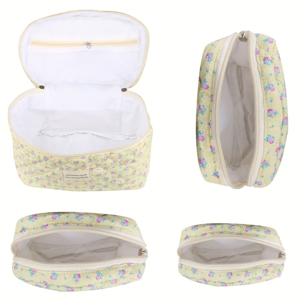 Makeup Bag Four-Piece Quilted Cotton Floral Pouch Set in Five Styles for Travel, Vanity and Everyday Beauty Storage — image 3