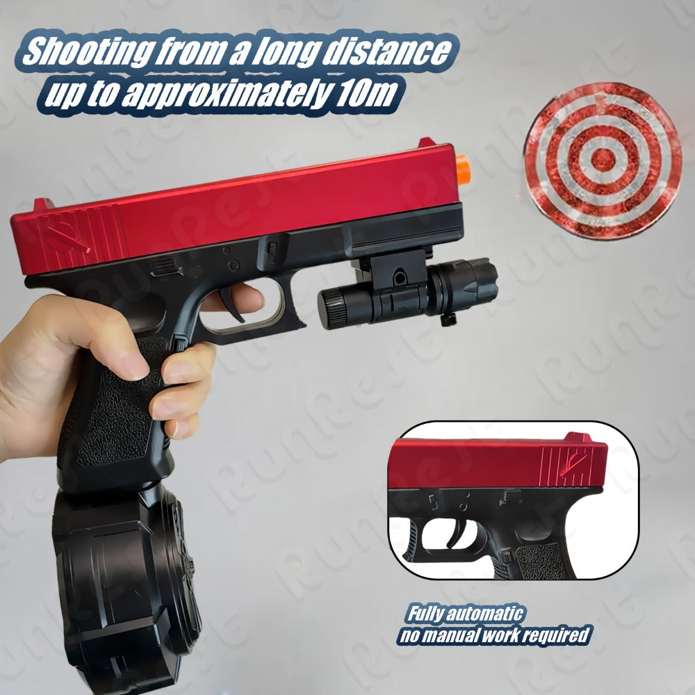 Red-and-Black Electric Gel Blaster Set with Three Magazine Styles, Flashlight, Goggles and Charging Cable — image 4