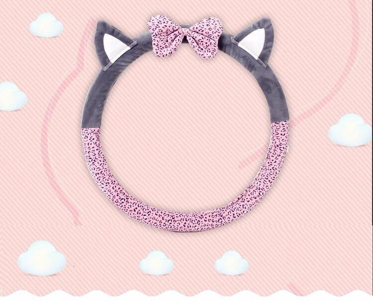 Cute Cat Ear Steering Wheel Cover Short Plush