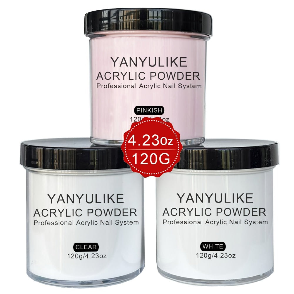 Clear Pink White Acrylic Nail Powder 4oz No Lamp Needed – Polymer Formula for Nail Extensions Sculpting 3D Nail Art Overlays 