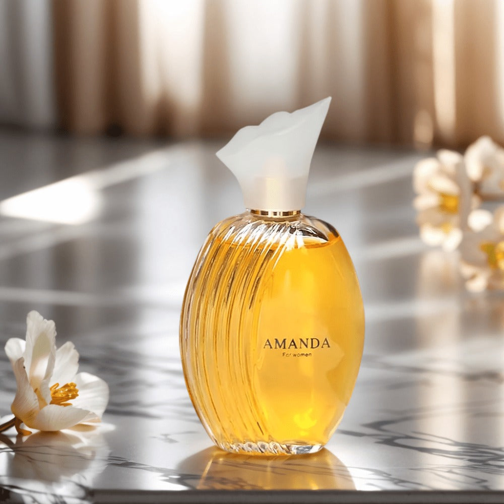 AMANDA Women's Eau de Parfum Spray, 100 ml Oval Amber Bottle with White Flower Cap and Red Gift Box — image 4
