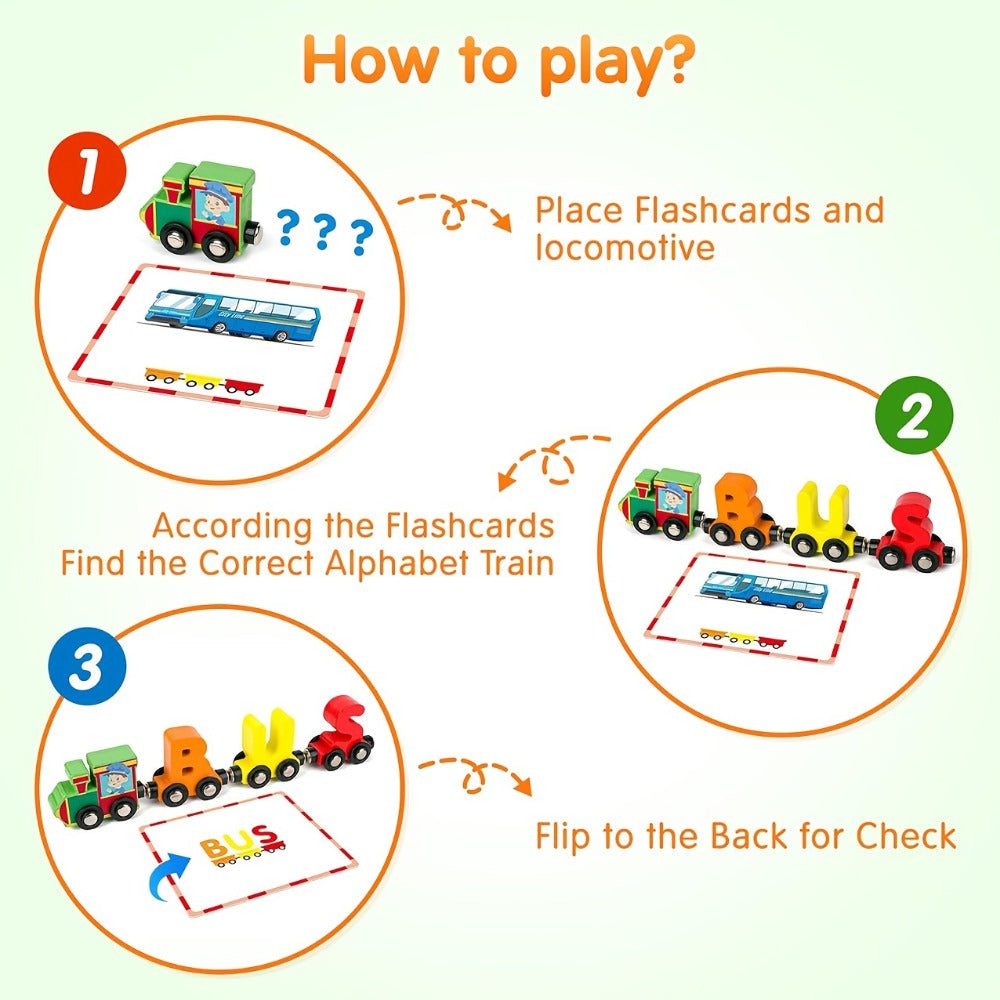 Magnetic Wooden Alphabet Train Set 27PCS ABC Letter Learning Toy with 42 Double-Sided Flash Cards — image 8