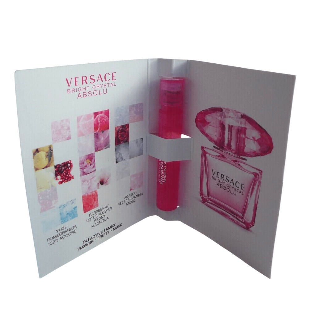 Versace Bright Crystal Absolu Eau de Parfum Mini Spray Vial, 1ml with 0.03 fl oz Pink Sample Card — image 2