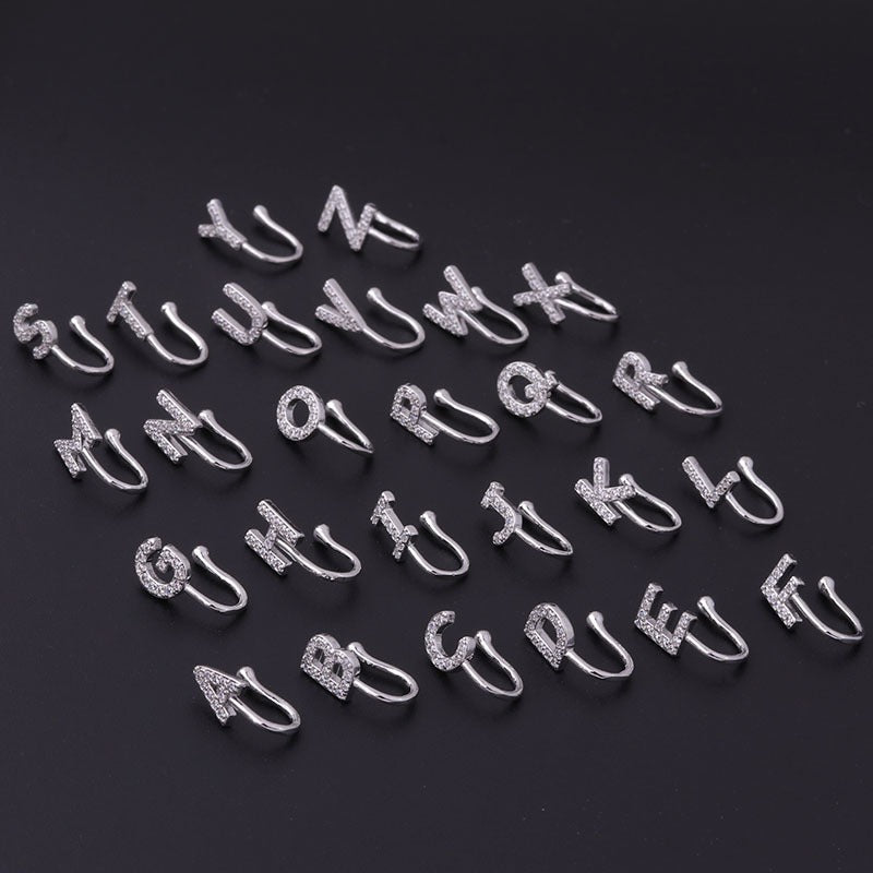 26 English letters micro inlaid zircon nose clip fake nose ring without hole puncture nose ornament - V.I.P Digital Presence