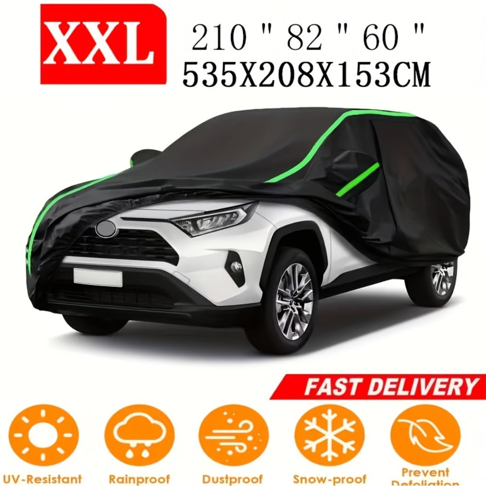 210T 6-Layer Full Car Cover for SUV & Sedan – All Weather Waterproof, UV, Snow & Dust Proof with Reflective Strips – XL & XXL