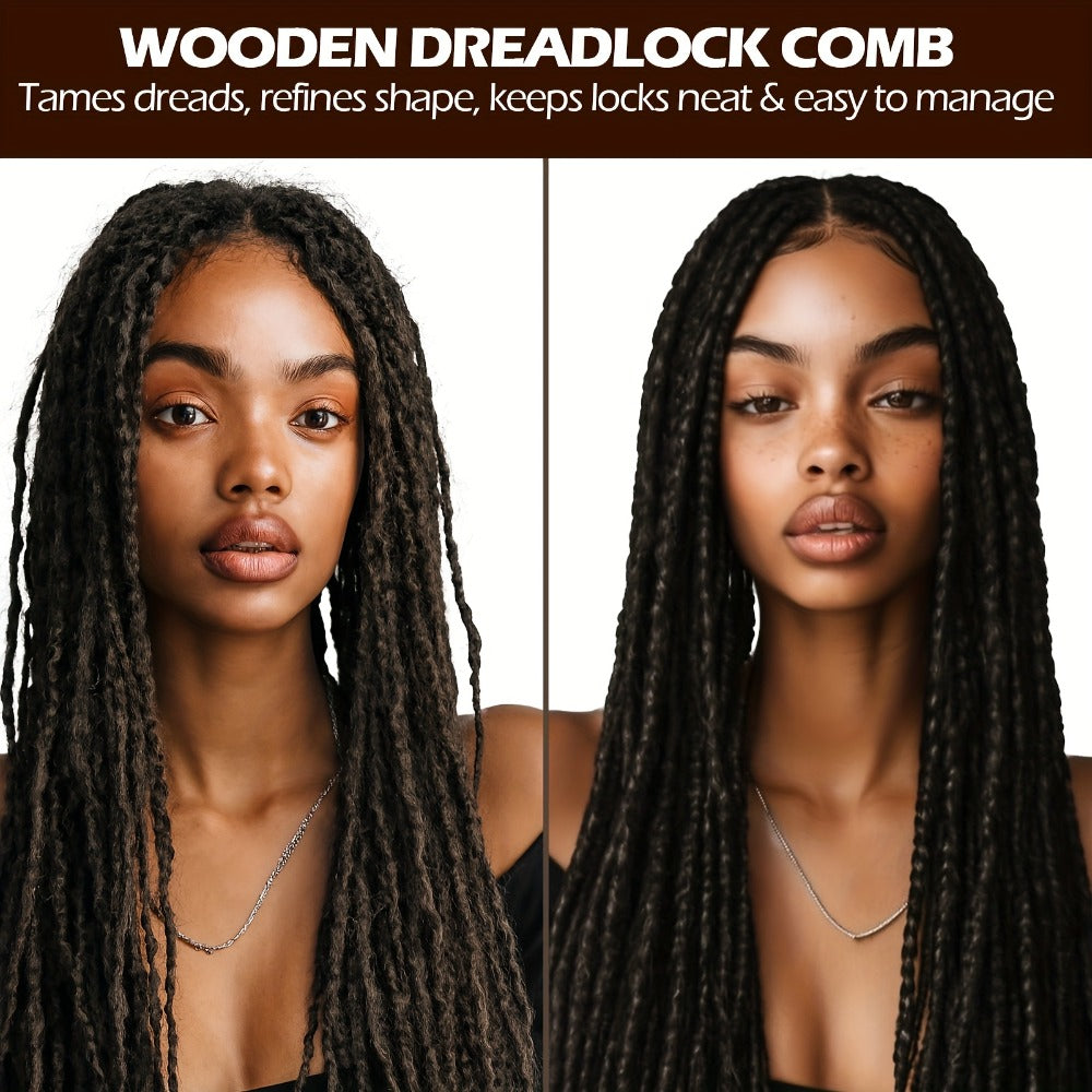 Sandalwood Loc Comb Wide Tooth 2 Pcs Wooden Ergonomic Detangling Comb for Dreads Locs Curly, for Home, Travel and Salon Hair 