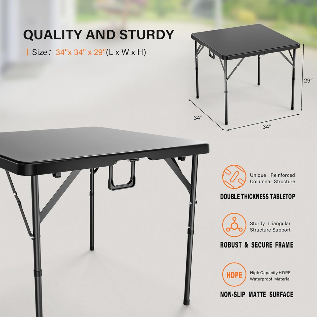 Portable Square Bi-Fold Table with Carry Handle in Black or White, Approximately 34 Inches Wide — image 12