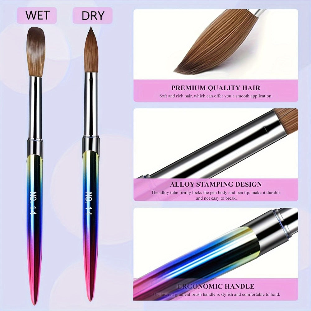 Kolinsky Acrylic Nail Brush Set 4Pcs – Sizes 10 12 14 16 for Acrylic Powder Application, Nail Extensions & 3D Nail Art Carvin