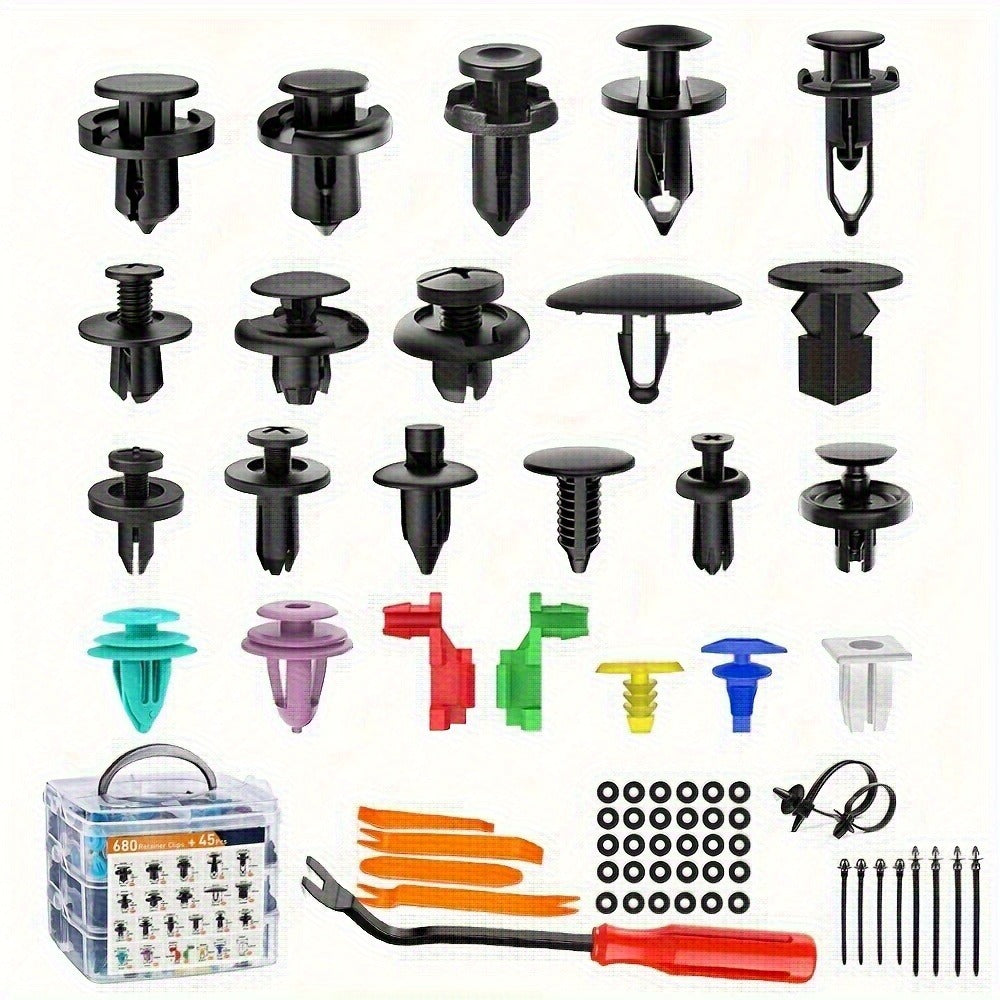 Car Bumper Screw & Rivet Repair Kit 725-Piece – Universal Plastic Clips, Nuts & Fasteners for Bumper, Wing & Interior Body Pa