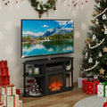 Corner TV Stand with Electric Fireplace, 55" Entertainment Center with Open Storage Shelves & Decorative Plastic Poles — imag
