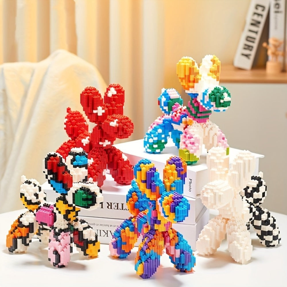Balloon Dog Building Blocks Set – Colorful Interlocking Brick Sculpture Pop Art Home Decor Display Model for Adults Teens Art