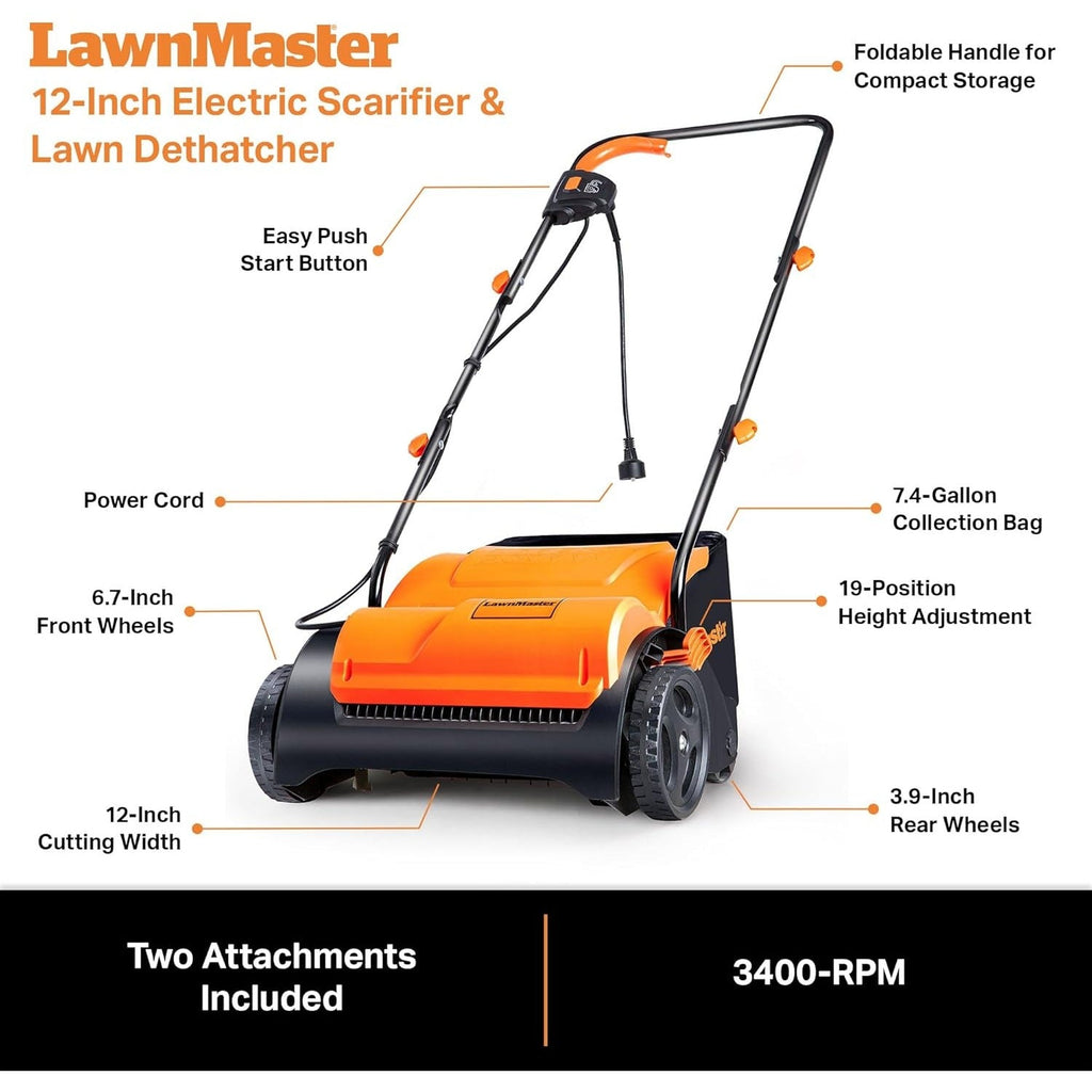 Electric Lawn Scarifier & Dethatcher 13" 12AMP 2-in-1 Aerator, 3400RPM Motor, 19 Cutting Positions — image 3