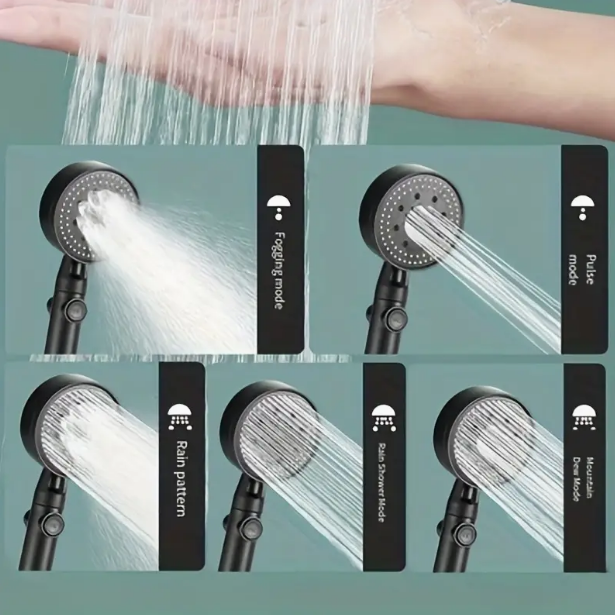 1pc High-Pressure Shower Head, Multi-Functional Hand Held Sprinkler With 5 Modes, 360°Adjustable Detachable Hydro Jet Shower Hea - V.I.P Digital Presence