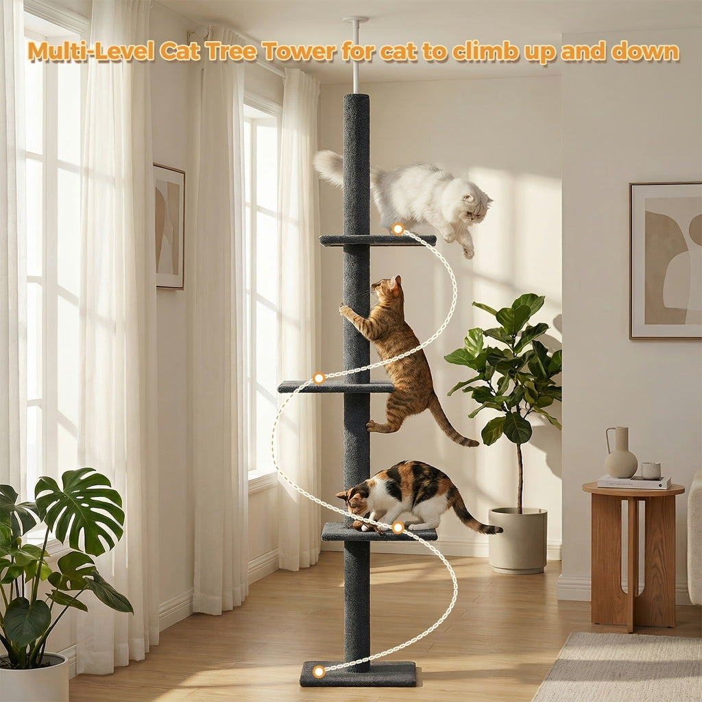 90-107.9-Inch Floor-to-Ceiling Cat Tree with Four Platforms, Tension Post and Five Style Options — image 7