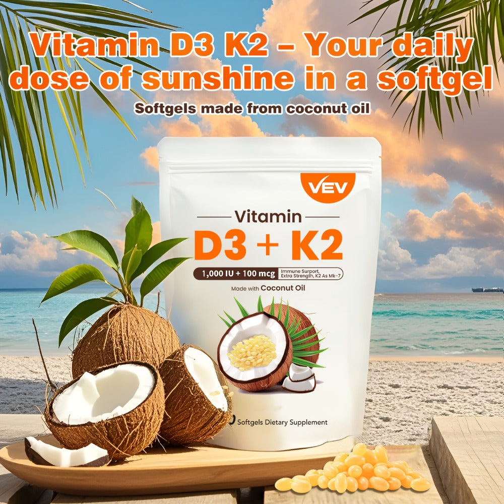 Bone Health Supplement Vitamin D3 1000 IU K2 MK-7 100mcg, 300 Softgels with Coconut Oil for Calcium Absorption — image 5