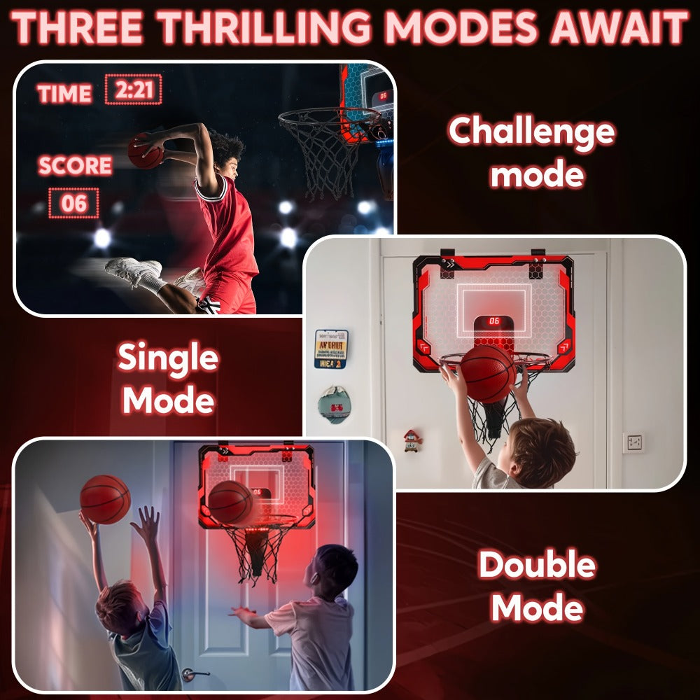 Indoor Basketball Hoop for Kids Over the Door, Light Up LED Scoreboard 4 Balls Air Pump 3 Game Modes 7 Light Shows — image 6