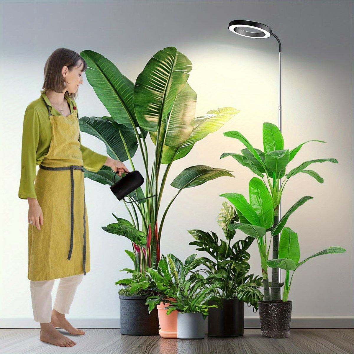 Telescopic Ring LED Plant Lamp with Flexible Gooseneck, 10-65in Pole and Black or White Options — image 2
