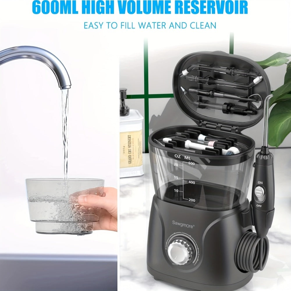 Water Flosser for Teeth & Braces 600ml Large Tank – 10 Adjustable Pressure Levels 8 Nozzles IPX4 Waterproof Professional Oral