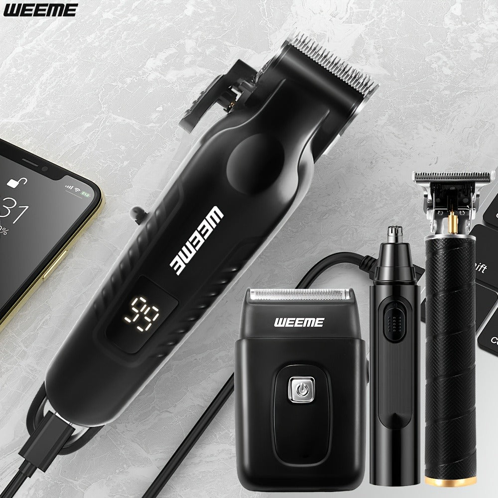 Mens Grooming Kit with Nose Hair Trimmer Electric Shaver WEEME 826 USB Rechargeable LCD Display – Complete Shaving Trimming S