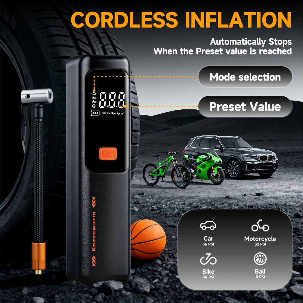 Cordless Tire Inflator Portable Air Compressor – USB-C Rechargeable, Digital Gauge, 3X Fast Inflation for Car Tires, Bikes — 